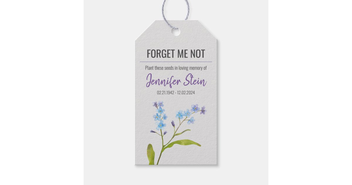 me not flower seed packet funeral memorial gift tags Zazzle
