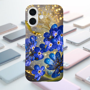 Forget-me-not flower with gold accents iPhone 16 case