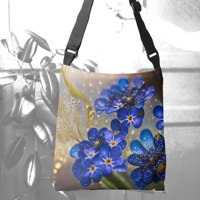 Forget-me-not flower with gold accents crossbody bag (Creator Uploaded)