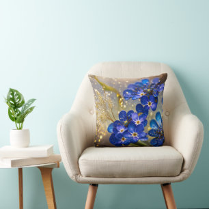 Forget-me-not flower with gold accents cushion