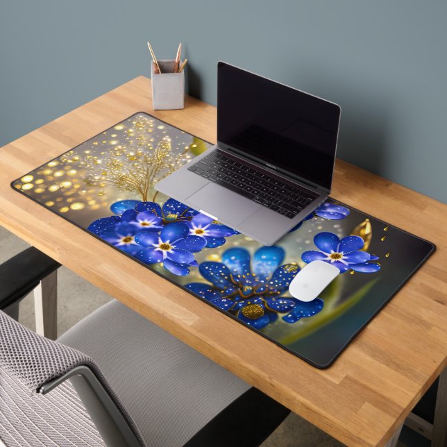 Forget-me-not flower with gold accents  desk mat (Office 2)