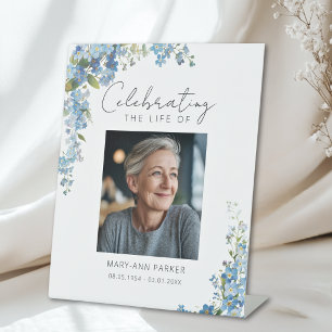 Forget Me Not Flowers "Celebration of Life" Photo  Pedestal Sign