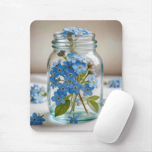 Forget-me-not Flowers in a Jar Mouse Mat (With Mouse)