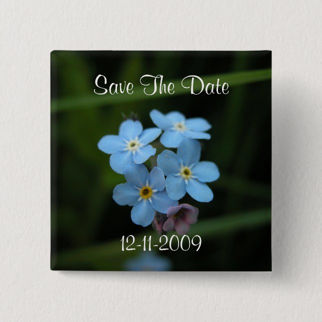 Forget Me Not Flowers Save The Date Square Pin (Front)