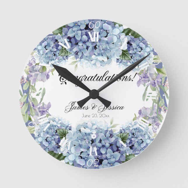Forget-Me-Not Flowers Watercolor Elegant  Round Clock (Front)