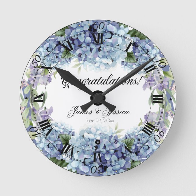 Forget-Me-Not Flowers Watercolor Elegant  Round Clock (Front)