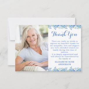 Forget Me Not Funeral Modern Photo Floral Memorial Thank You Card