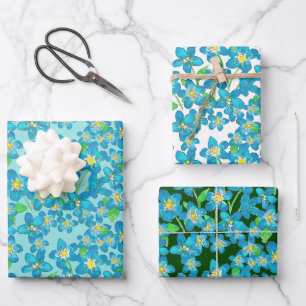 Forget-Me-Not Hand-Illustrated Blue Floral Wrapping Paper Sheet