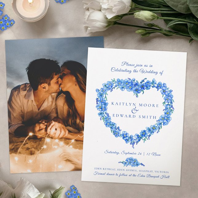 Forget-me-not heart art wedding blue photo invitation (Creator Uploaded)