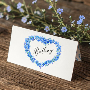 Forget-me-not heart art wedding blue white place card