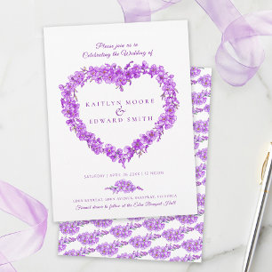 Forget-me-not heart art wedding purple white invitation