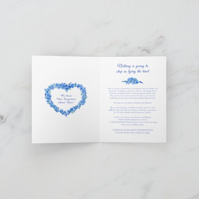 Forget-me-not heart blue white wedding live stream announcement (Inside)