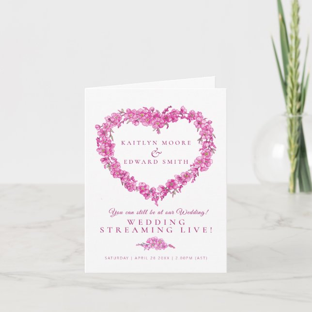 Forget-me-not heart pink white wedding live stream announcement (Front)
