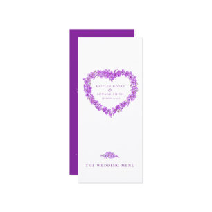 Forget-me-not heart purple white wedding menus