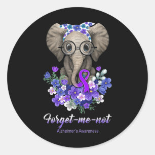 Forget Me Not Heimers Awareness Elephant Flower Classic Round Sticker