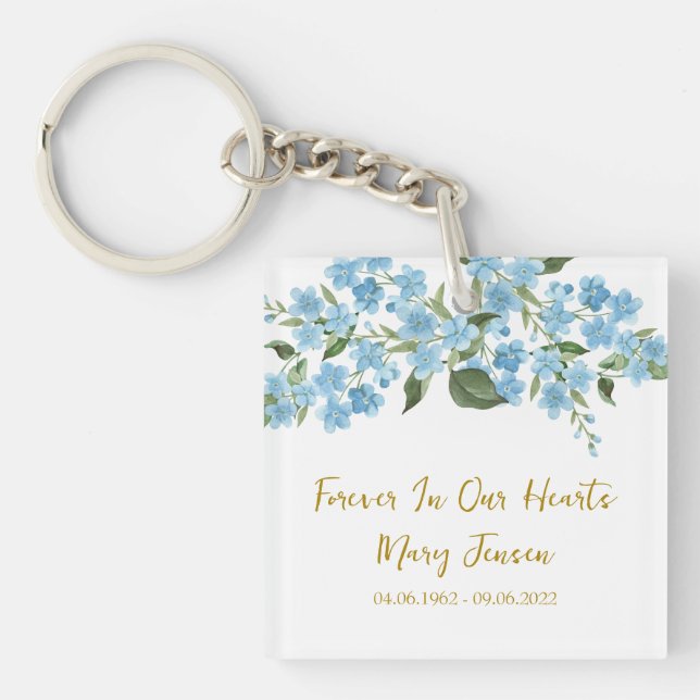 Forget me not Memorial Funeral Photo Keychain (Front)