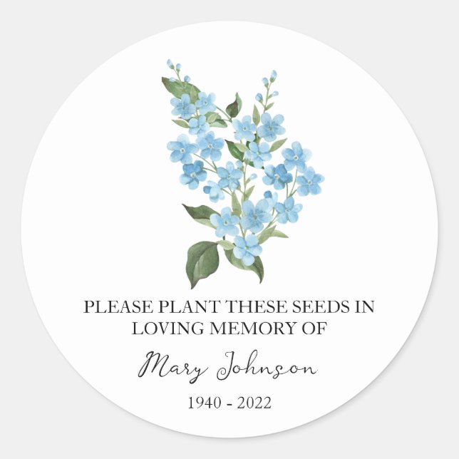 Forget me not Memorial Funeral Seed Packet Classic Round Sticker (Front)