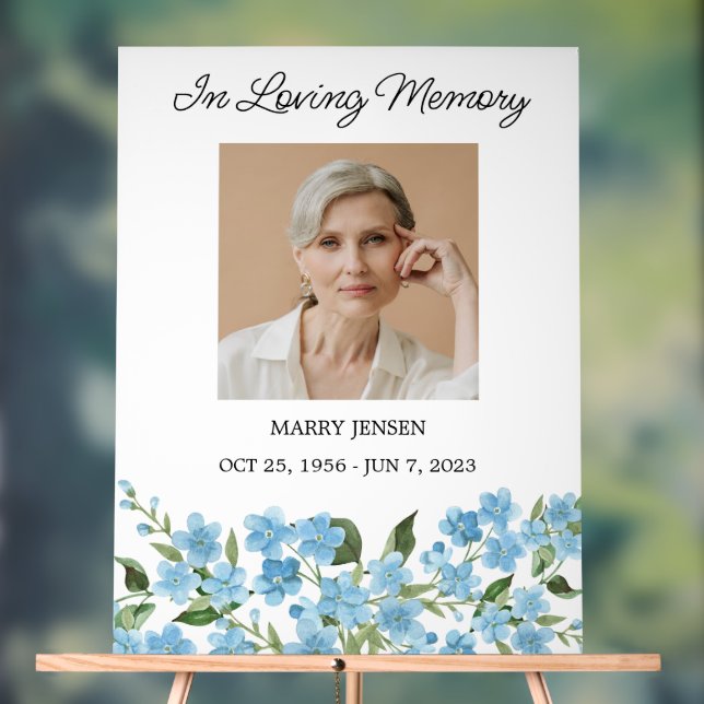 Forget me not Memorial Photo Funeral Acrylic Sign (Neutral)