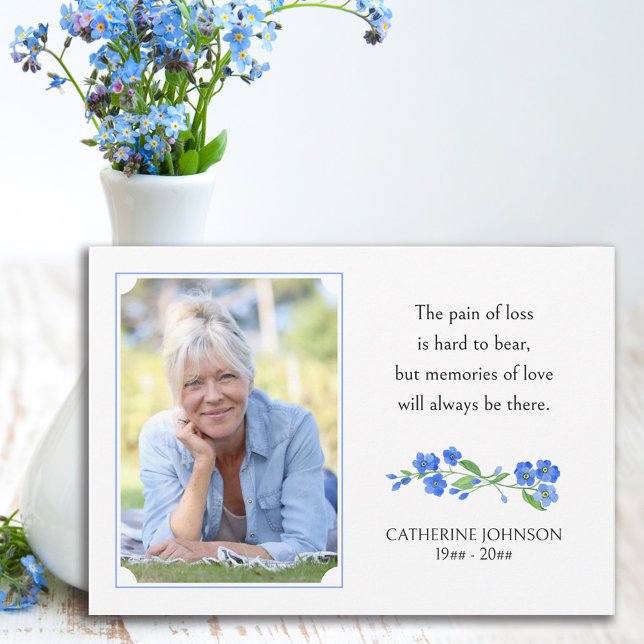 Forget me Not Memories of Love Photo Funeral Thank You Card (Creator Uploaded)