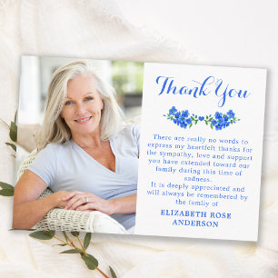 Forget Me Not Modern Photo Floral Memorial Funeral Thank You Card