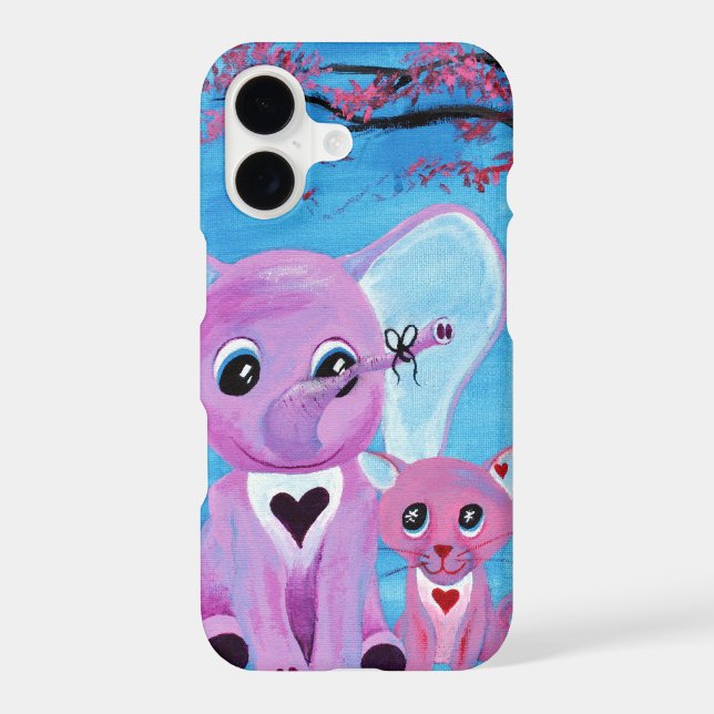 Forget Me Not Pink Elephant Cat Cherry Blossom Art (Back)