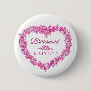 Forget-me-not pink flower heart bridesmaid wedding 6 cm round badge