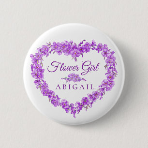 Forget-me-not purple heart flower girl wedding 6 cm round badge