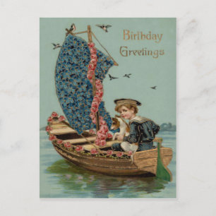Forget Me Not Rose Sailboat Dog Puppy Postcard