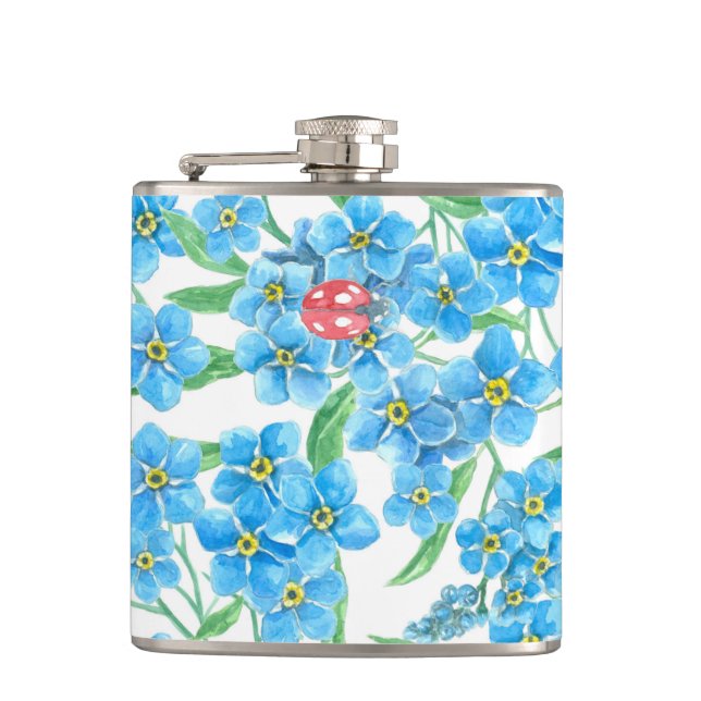 Forget me not seamless pattern hip flask (Front)