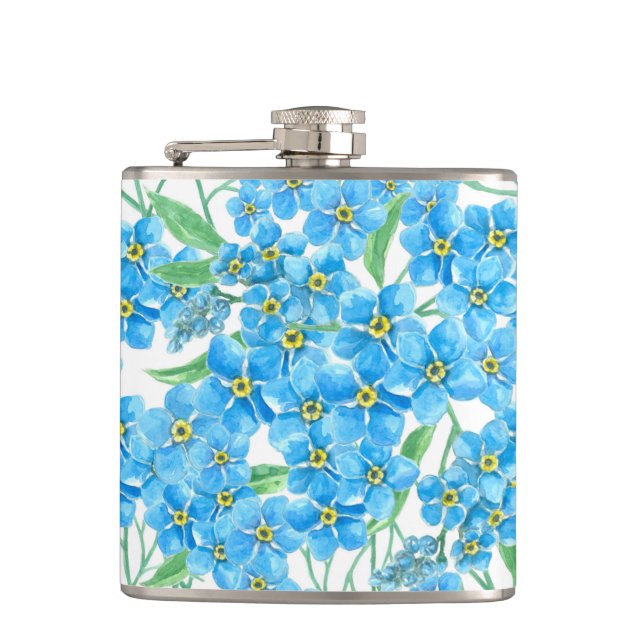 Forget me not seamless pattern hip flask (Front)
