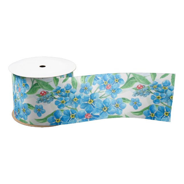 Forget me not seamless pattern satin ribbon (Spool)