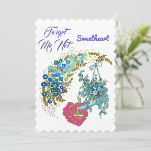 Forget Me Not Sweetheart Romantic Pink Rose Floral Holiday Card
