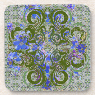 Forget Me Not Vintage Green Swirl Coasters