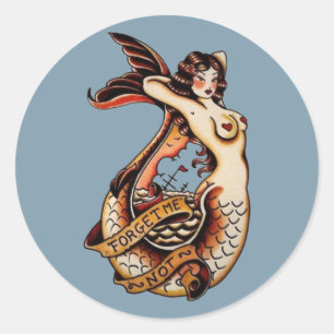Forget me not - Vintage mermaid tattoo art  Classic Round Sticker