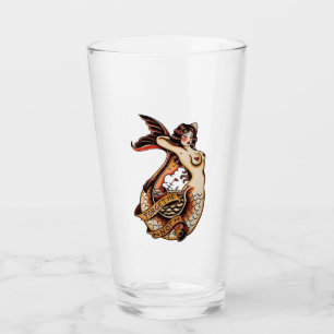 Forget me not - Vintage mermaid tattoo art Pint  Glass