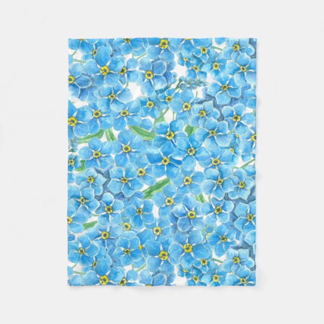 Forget me not watercolor fleece blanket (Front)