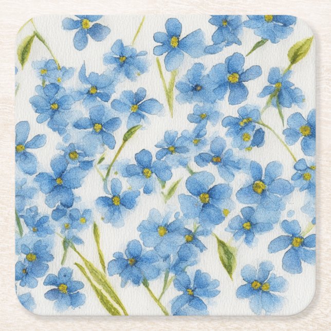 Forget me not watercolor floral paper coaster (Front)