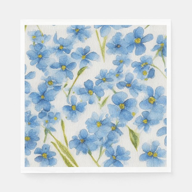 Forget me not watercolor floral paper napkins (Front)