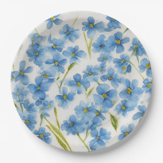 Forget me not watercolor floral paper plates