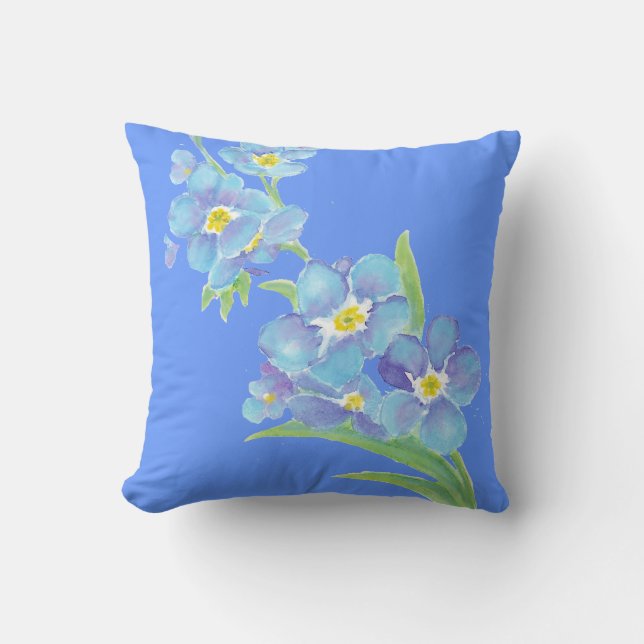 Forget me not, Watercolor Flower Garden Cushion (Front)