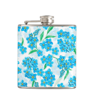 Forget me not watercolor flowers hip flask