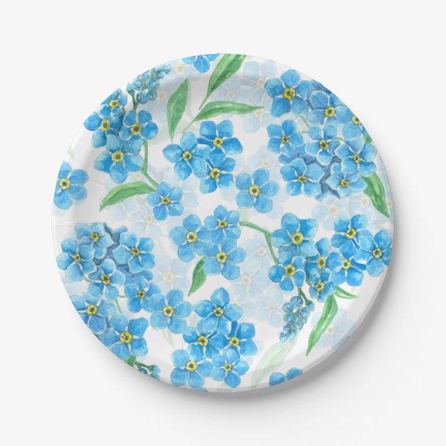 Forget me not watercolor flowers paper plate (Front)