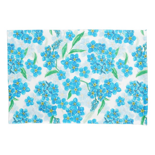 Forget me not watercolor flowers pillowcase (Front-Left)
