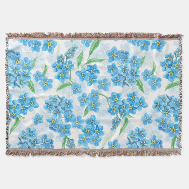 Forget me not watercolor flowers throw blanket (Front)