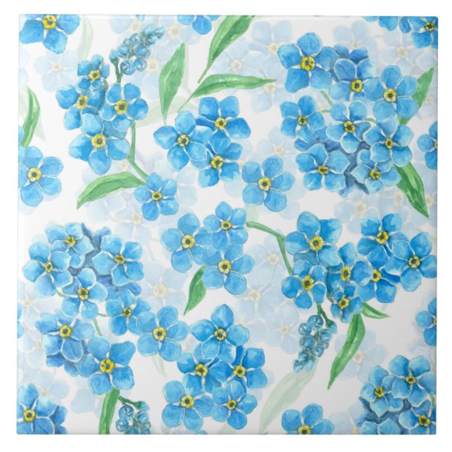 Forget me not watercolor flowers tile (Front)