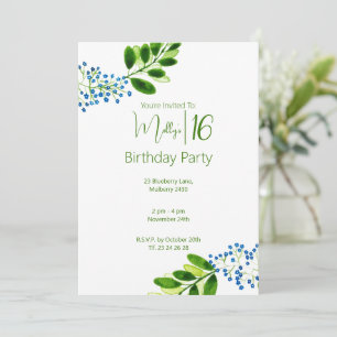 Forget-Me-Not Watercolor Sweet 16th Birthday Party Invitation