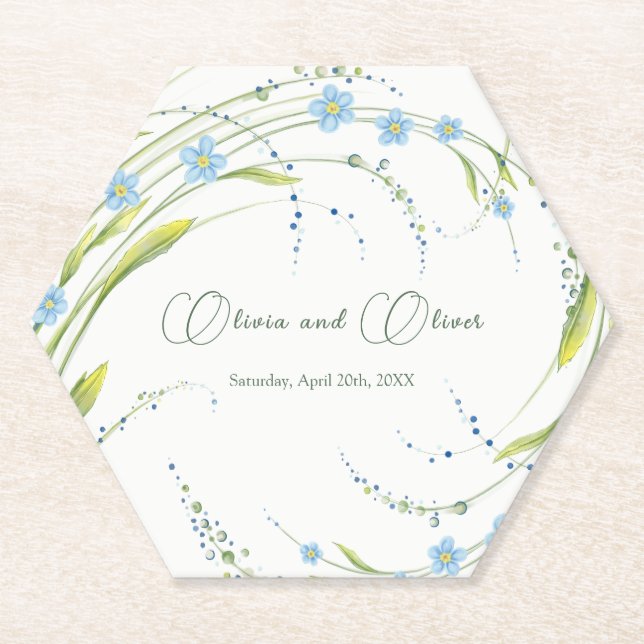 Forget-Me-Not Wedding Paper Coaster (Front)