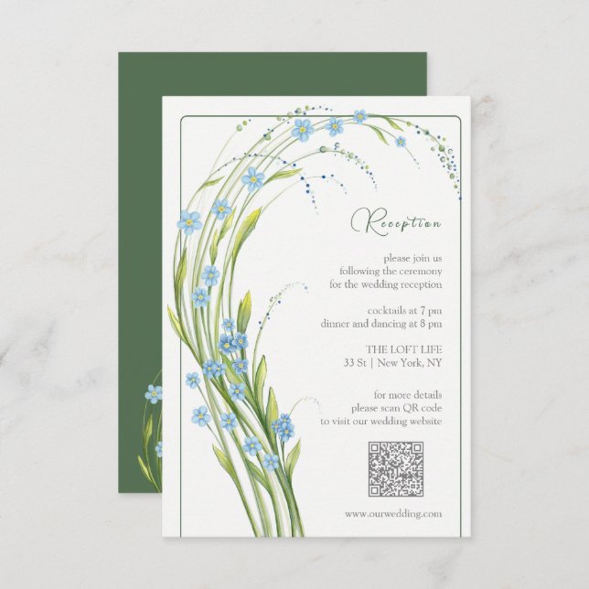 Forget-Me-Not Wedding Reception Enclosure Card (Front/Back)