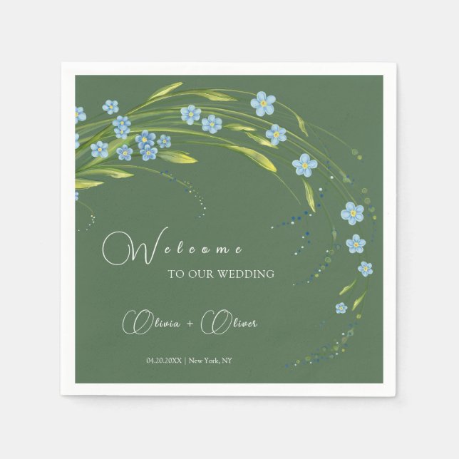 Forget-Me-Not Wedding Welcome Napkin (Front)