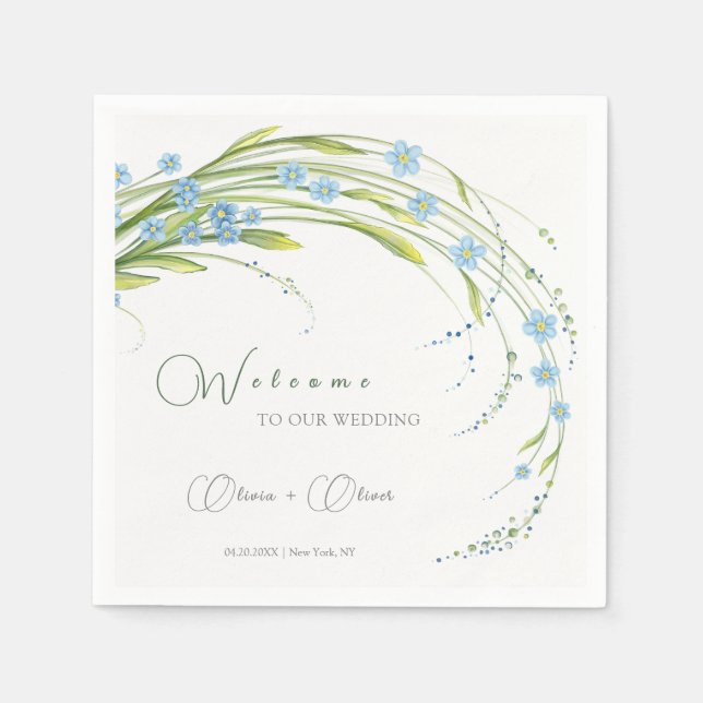 Forget-Me-Not Wedding Welcome Napkin (Front)
